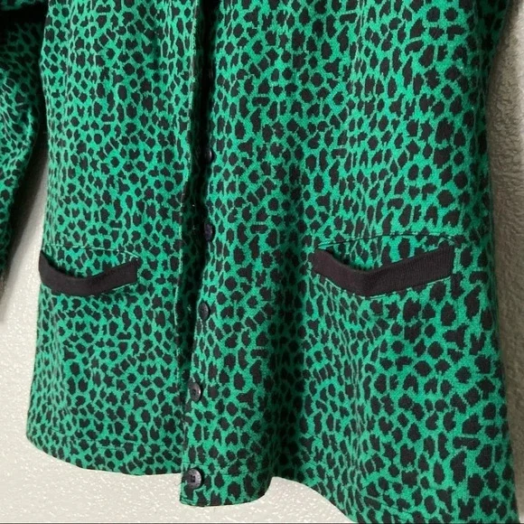ADRIENNE VITTADINI Vintage Leopard Cardigan Small Green Black Y2K Dark Academia - Picture 4 of 11